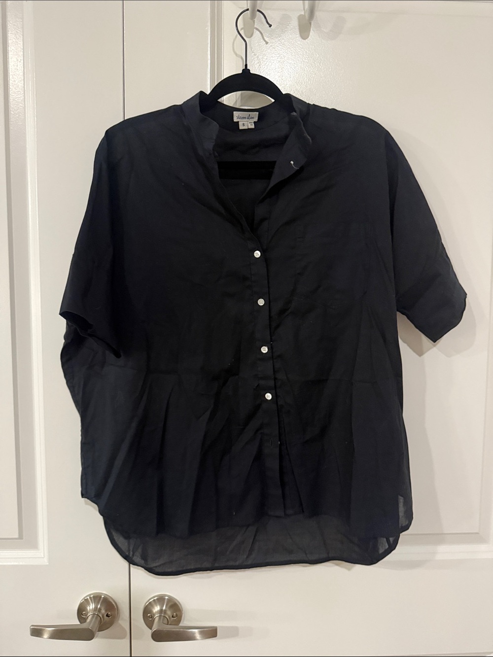Steven Alan Black oversized stand Short-Sleeve Button Down Shirt size S